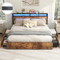 Kiivakii King Size Bed Frame with 4 Storage Drawers, LED Platform Bed with Headboard, Built in Charging Station, Noise-Free, Met