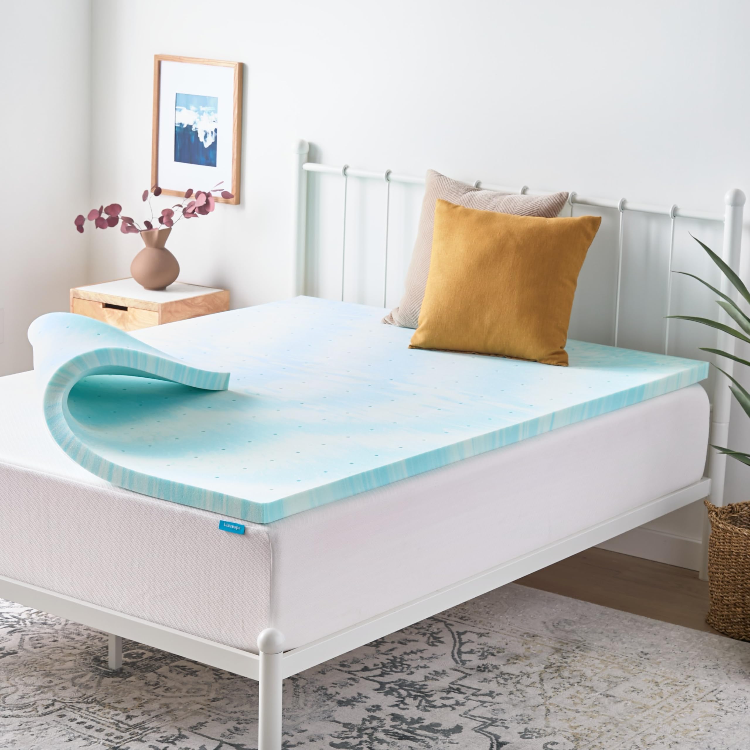 Linenspa 2 Inch Gel Swirl Memory Foam Mattress Topper - Cooling Gel Infused - Pressure Relieving Bed Topper - Mattress Pad - Cer
