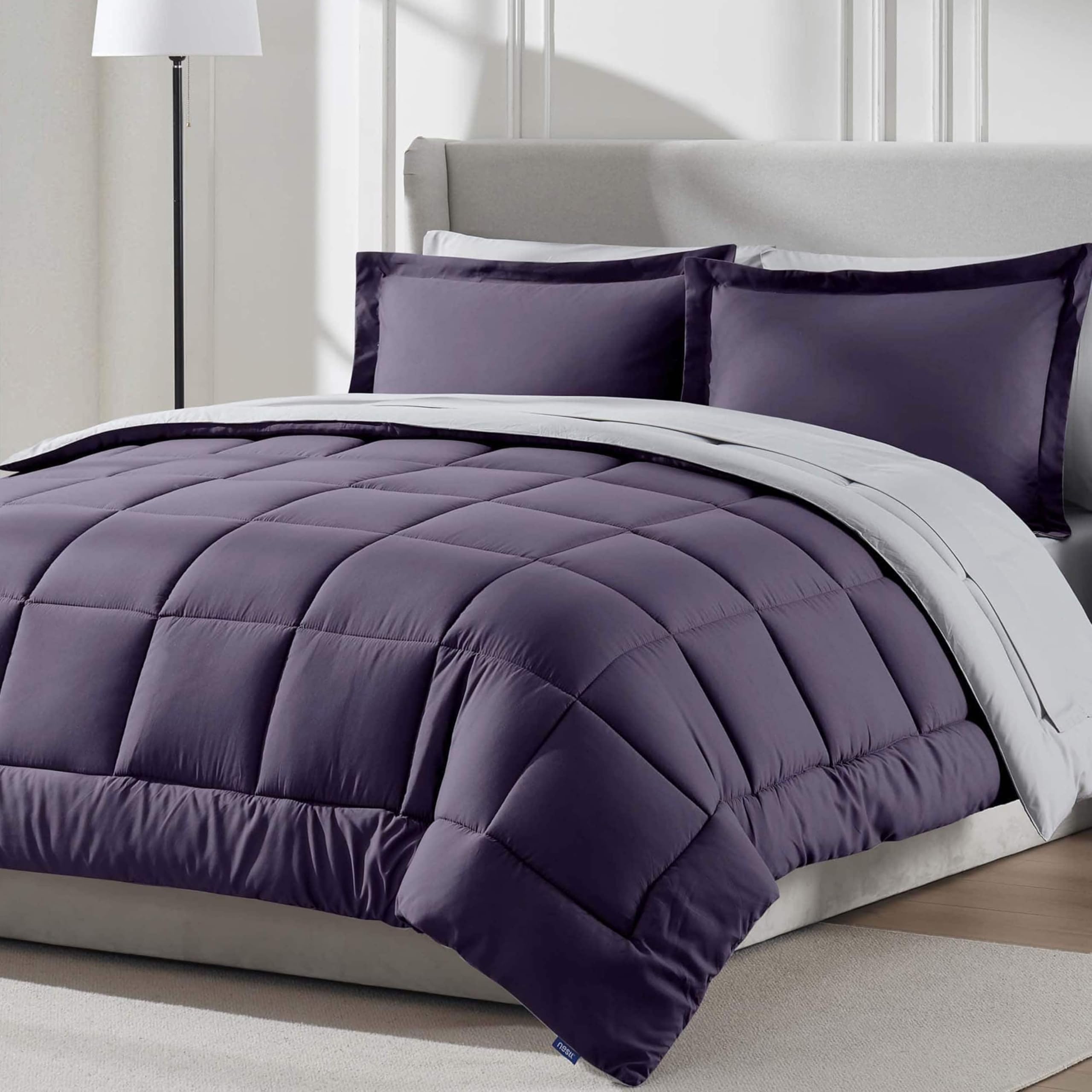 Nestl 7 Piece Full Comforter Set - Purple Reversible Bed in a Bag - Complete Full Size Bedding Set with Sheets, Pillowcases and 