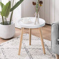 Apicizon Round Side Table, White Tray Nightstand Coffee End Table for Living Room, Bedroom, Small Spaces, Easy Assembly Bedside 