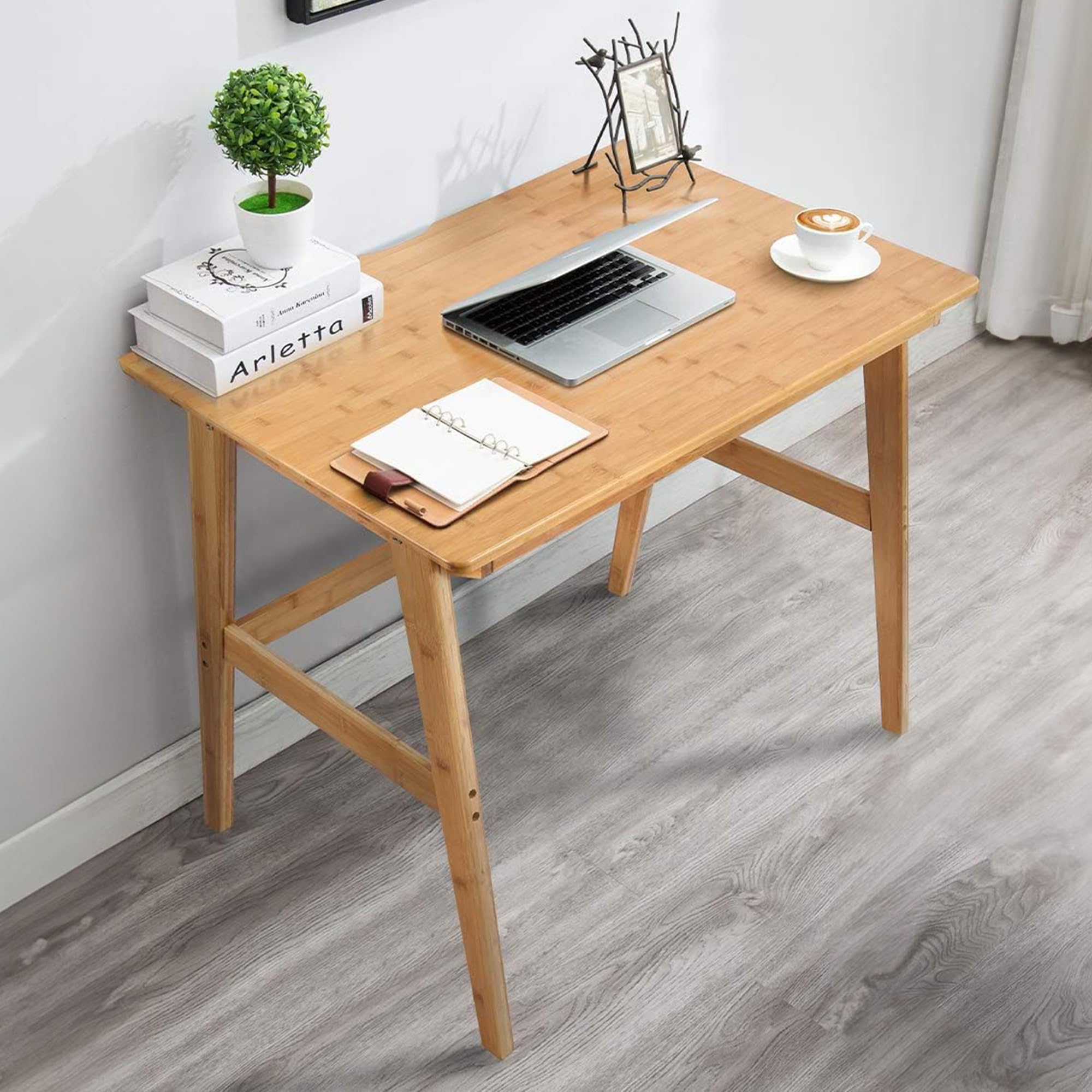 Nnewvante Writing Computer Desk 31.5 Bamboo Home Office Table with Large Drawer, Modern Furniture Simple Study Makeup Workstatio