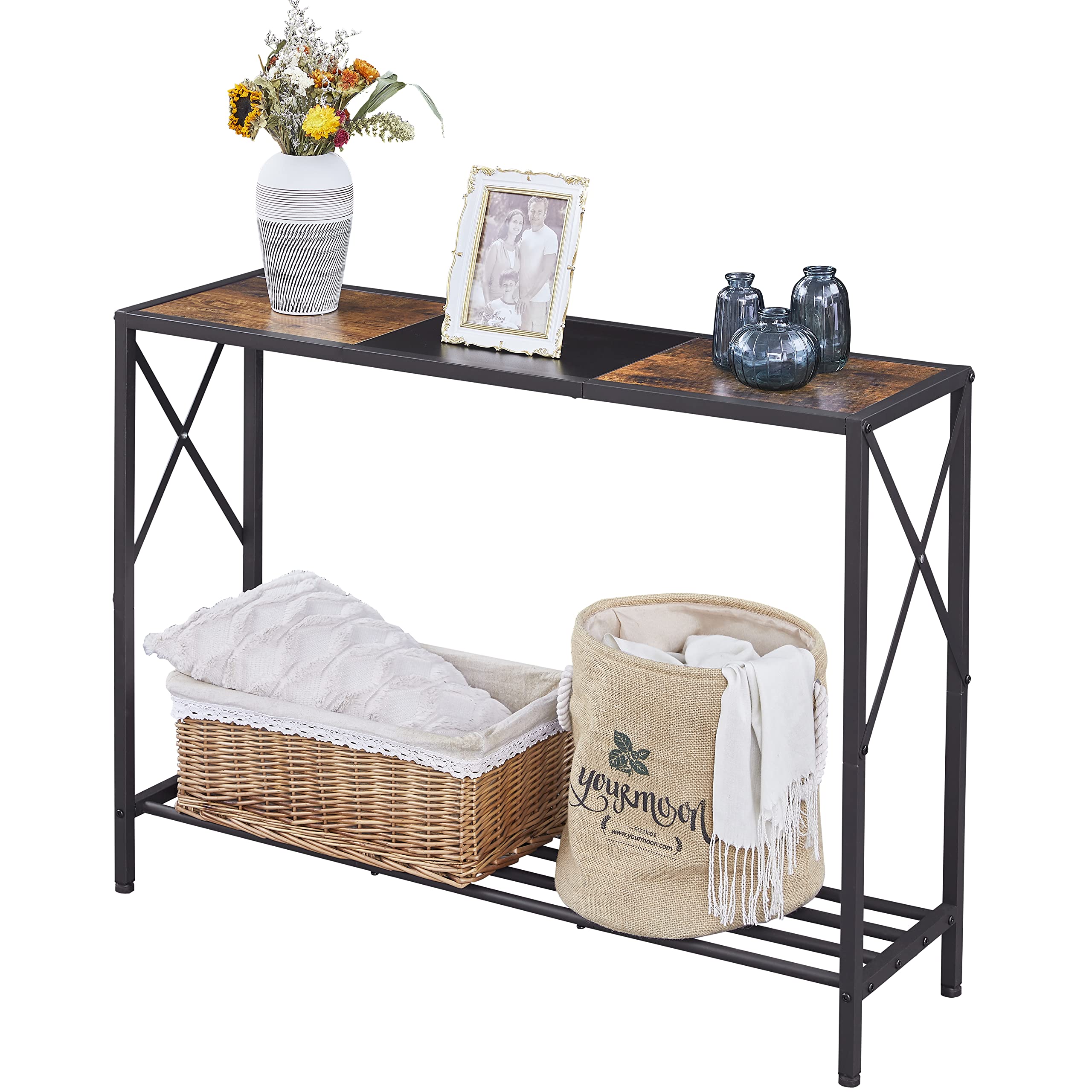 Tajsoon Console Table, 2-Tier Industrial Entryway Table, 41.8   LNarrow Sofa Table with Shelves, Entrance Table for Entryway, Ha