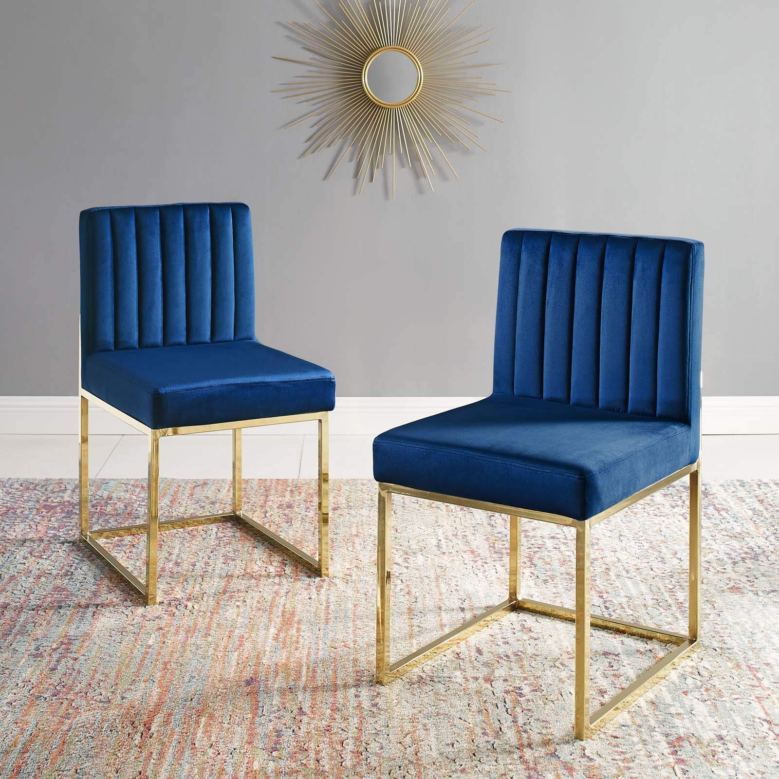 Modway Carriage Channel Tufted Sled Base Performance Dining Chair, Set of 2, Gold Navy