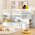 Giantex Twin Over Twin Bunk Bed with Stairs, Solid Wood Floor Bunk Bed with Storage Staircase & Full-Length Guardrails, Low Bunk
