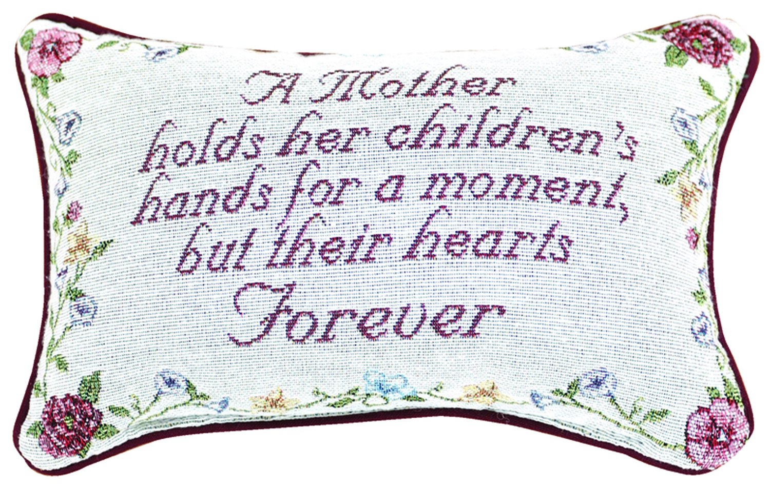 Manual 12.5 x 8.5-Inch Decorative Embroidered Word Pillow, A Mother Holds Her Children