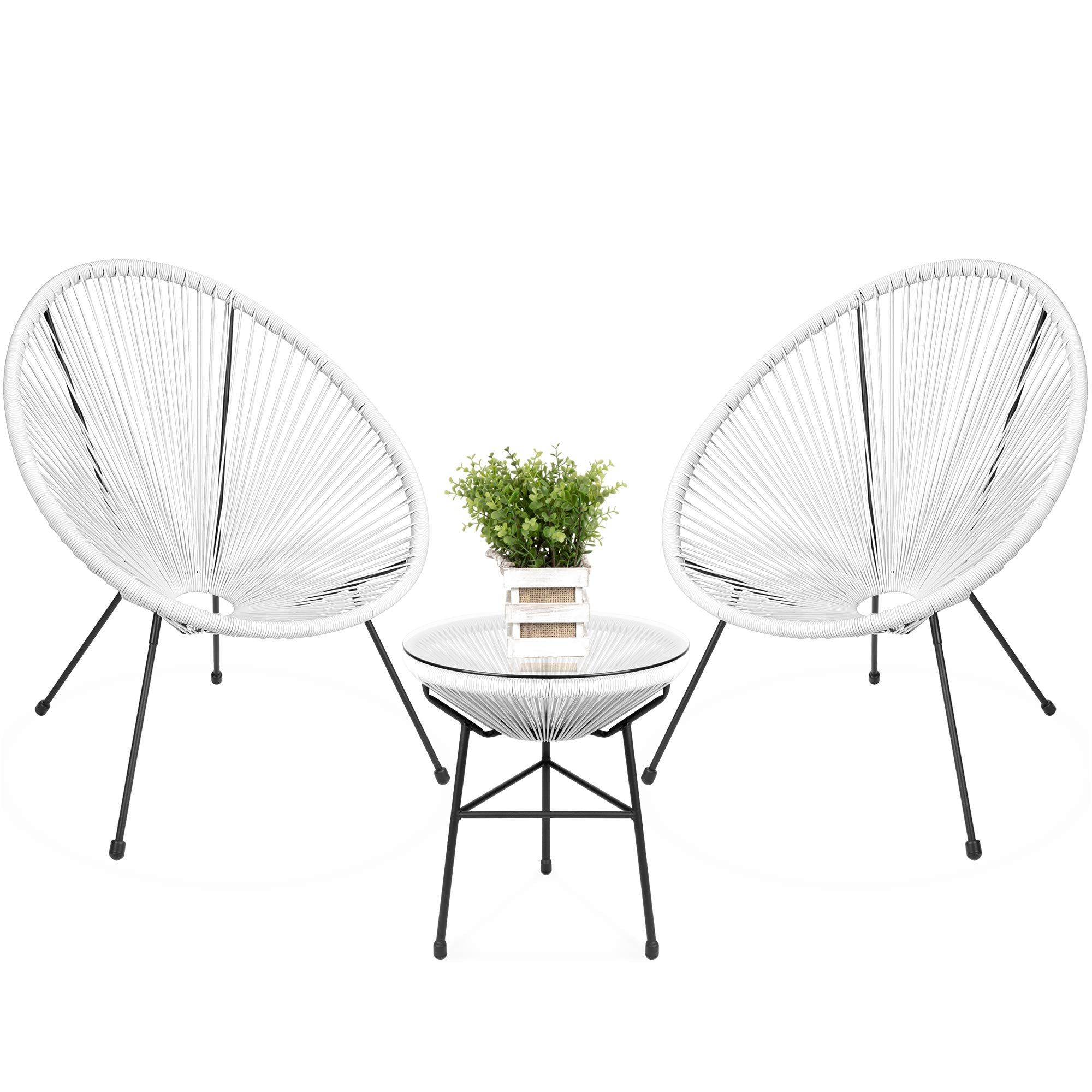 Best Choice Products 3-Piece Outdoor Acapulco All-Weather Patio Conversation Bistro Set w/Plastic Rope, Glass Top Table and 2 Ch