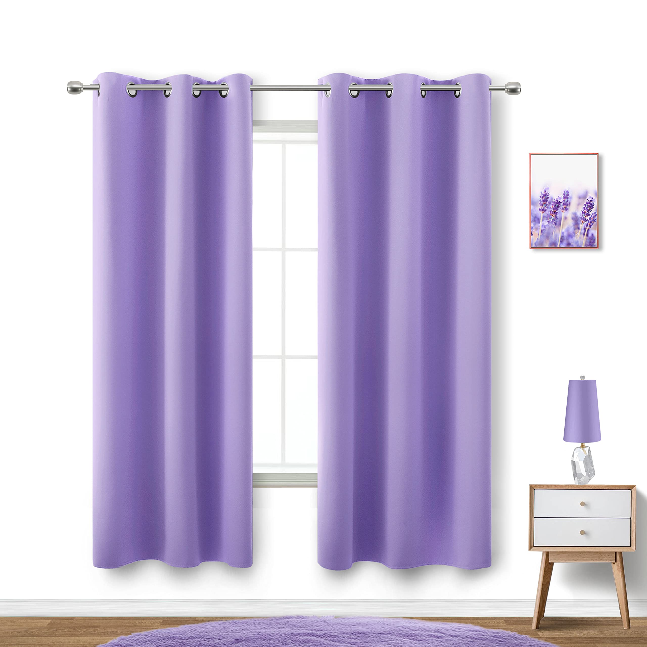 KOUFALL Lavender Curtains for Bedroom Girls 2 Panels Set Blackout Light Blocking Thermal Insulated Curtains for Teen Room Dorm V
