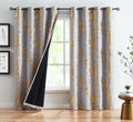 FMFUNCTEX Branch Grey Blackout Curtain Panels for Bedroom 84 Foil Gold Tree Branch Window Curtains Metallic Print Energy Efficie