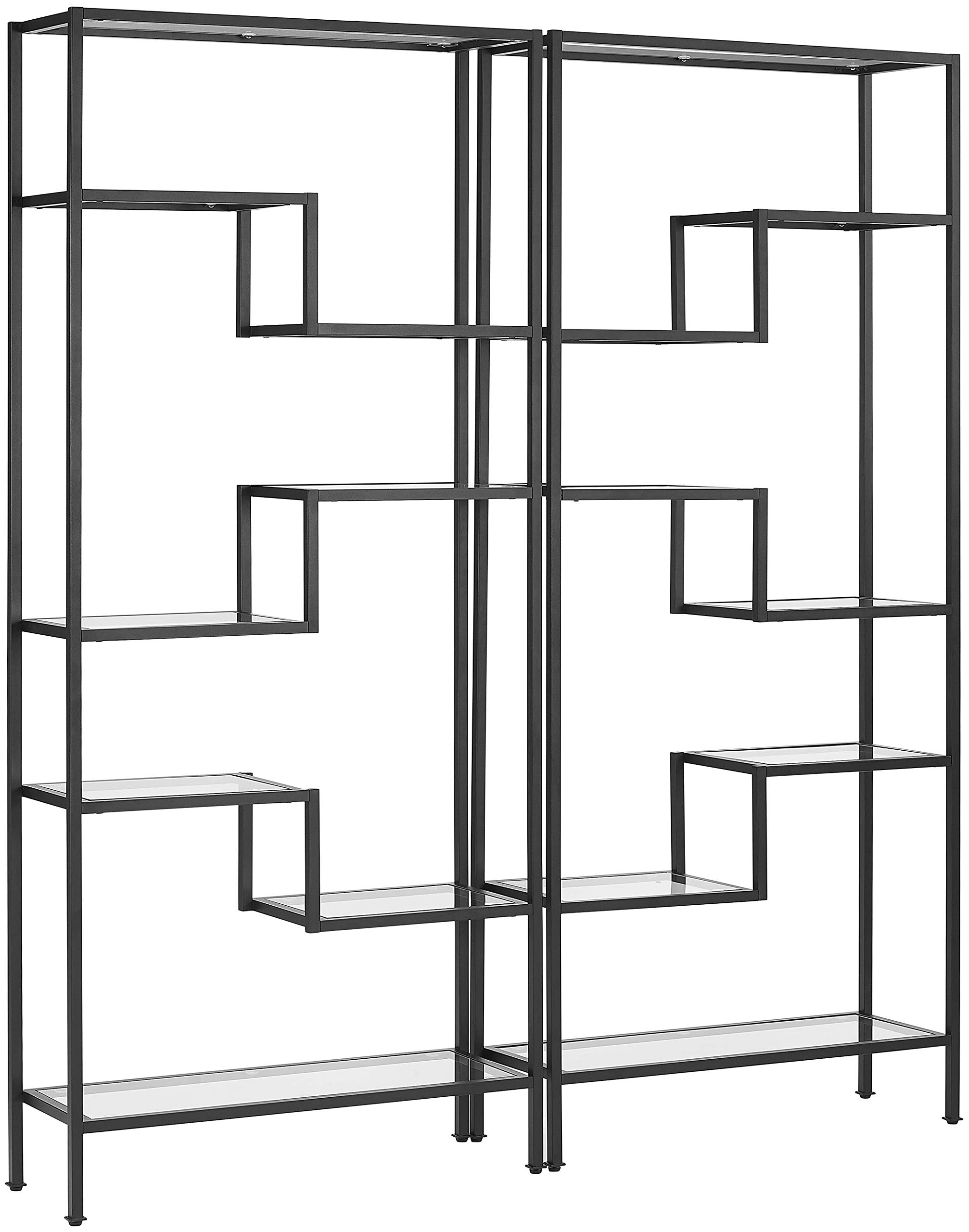 Crosley Furniture Sloane 2-Piece Bookshelf Set with Glass Shelves, Bookcase Storage, Matte Black