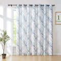 FMFUNCTEX White-Blue Sliding Door Curtain 96 inches Tree Branch Semi Sheer Patio Glass Door Panel for Large Windows Living Room 