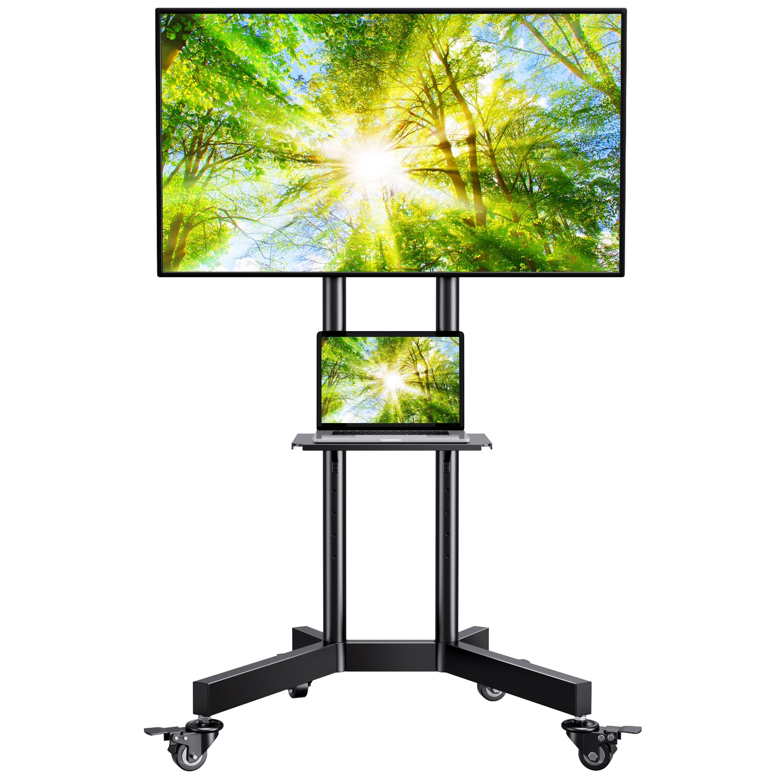 PERLESMITH Rolling TV Stand for 32-85 Inch TVs Holds up to 132 Lbs, Height Adjustable Mobile TV Cart with Wheels, Mobile TV Stan