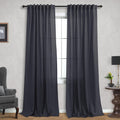 Charcoal Gray Linen Curtains 90 Inches Long for Living Room Sliding Glass Door Rod Pocket Back Tab Dark Grey Light Filtering Pri