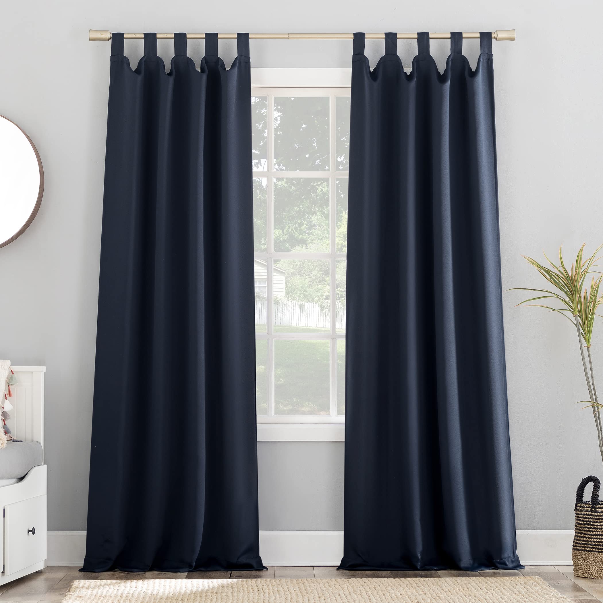 Sun Zero - 51927 Easton Blackout Energy Effcient Tab Top Curtain Panel, 40 x 63, Navy Blue