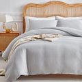 WARMDERN Waffle Weave Queen Size Duvet Cover, Light Grey Microfiber Duvet Cover Set, Soft and Breathable Comforter Cover, Textur