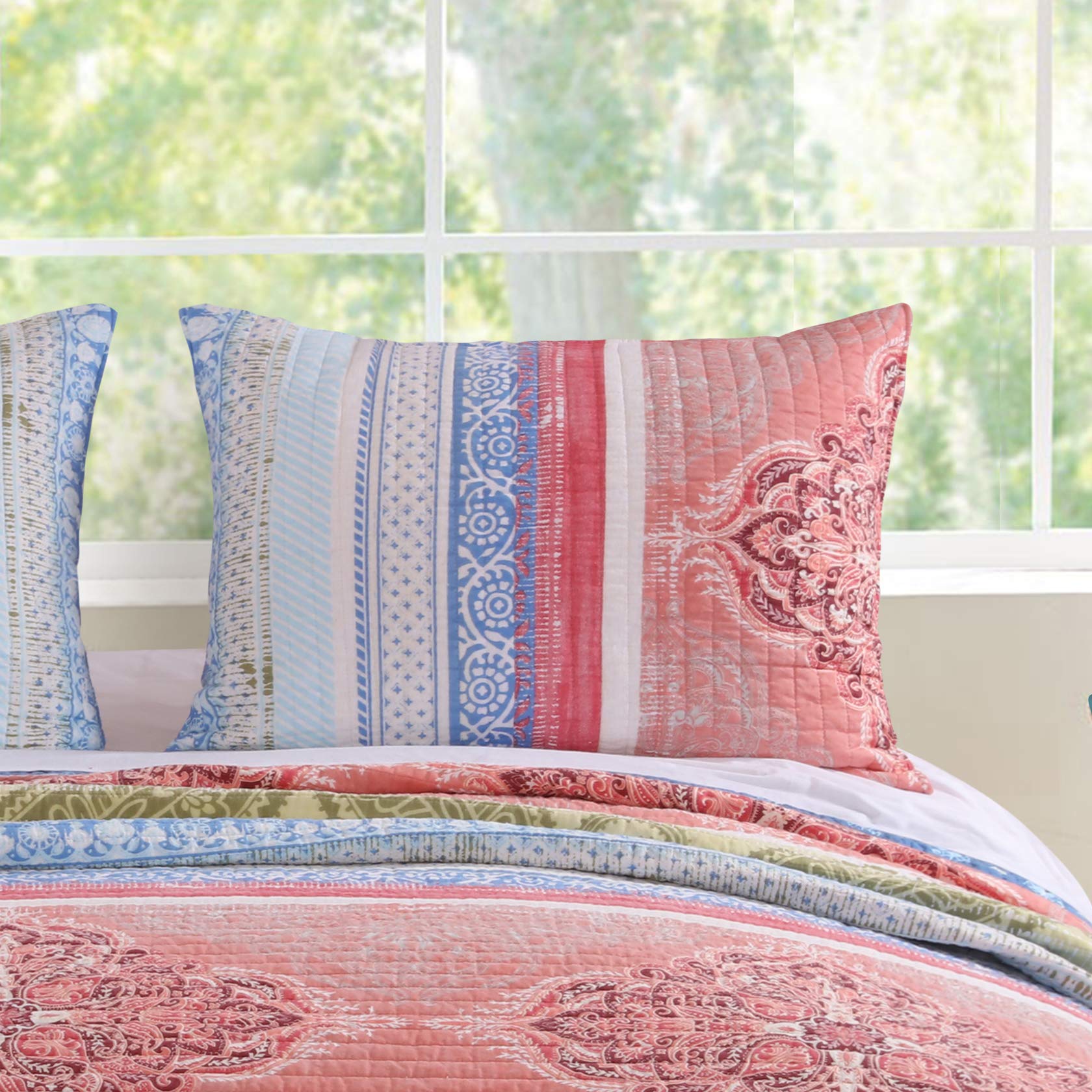 Barefoot Bungalow Hillsborough Quilted Pillow Sham,1 Count, King, Coral