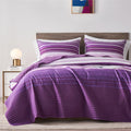 KAKIJUMN Twin Quilt Bedding Set, White and Purple Patchwork Striped Quilt Set, 2 Pieces Soft Lightweight Bedspread Coverlet Set 