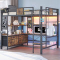 busyaeh Loft Bed with Desk,Loft Bed Full Size with 5 Drawers & 3 Open Shelves and LED Lights,Full Size Loft bed with Charging St