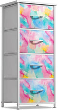 Sorbus Kids Dresser with 4 Drawers - Storage Chest Organizer Nightstand - Steel Frame, Wood Top, Tie-Dye Fabric Bins for Clothes