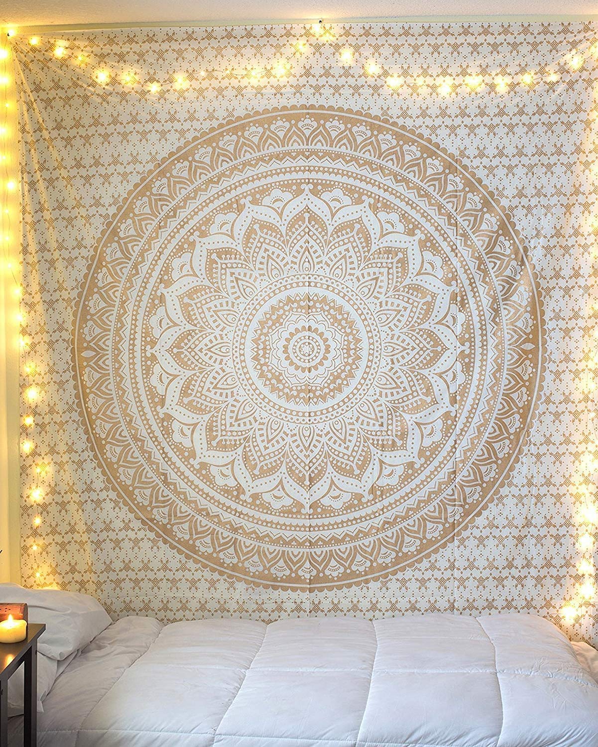 Tapestry Golden HIppie Mandala Ombre Wall Hanging - Indian Popular Mandela Bohemian Psychedelic Bedspread Dorm Room Decor with M