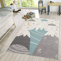 Paco Home Kids Rug for Childrens Room Mountains Starry-Sky in Light Blue Gray White, Size: 67 x 96