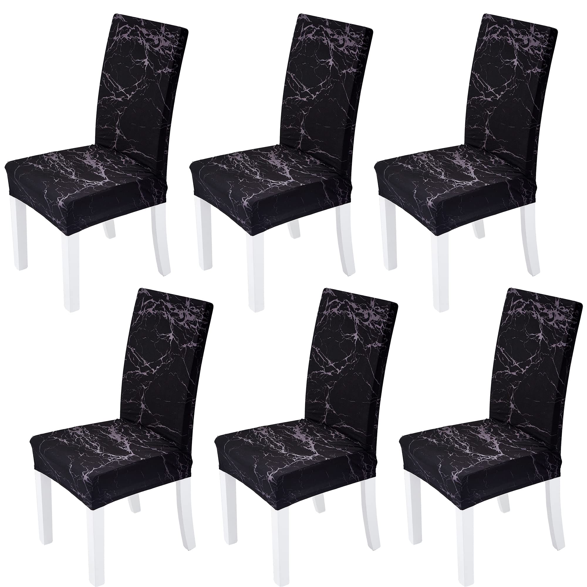 Yiaizhuo Chair Covers for Dining Room Set of 6 Pack Black Marble Slipcovers High Back Chairs Cover Stretch Spandex Slipcover for