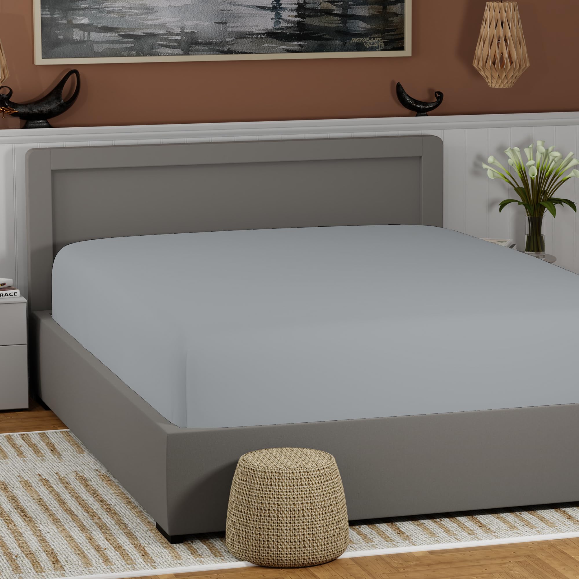 100% Cotton Twin Soft Gray Fitted Sheet Only, College Dorm Room Essentials Mattress Fitted Sheet (39 W x 75 L), Lightweight, Hig
