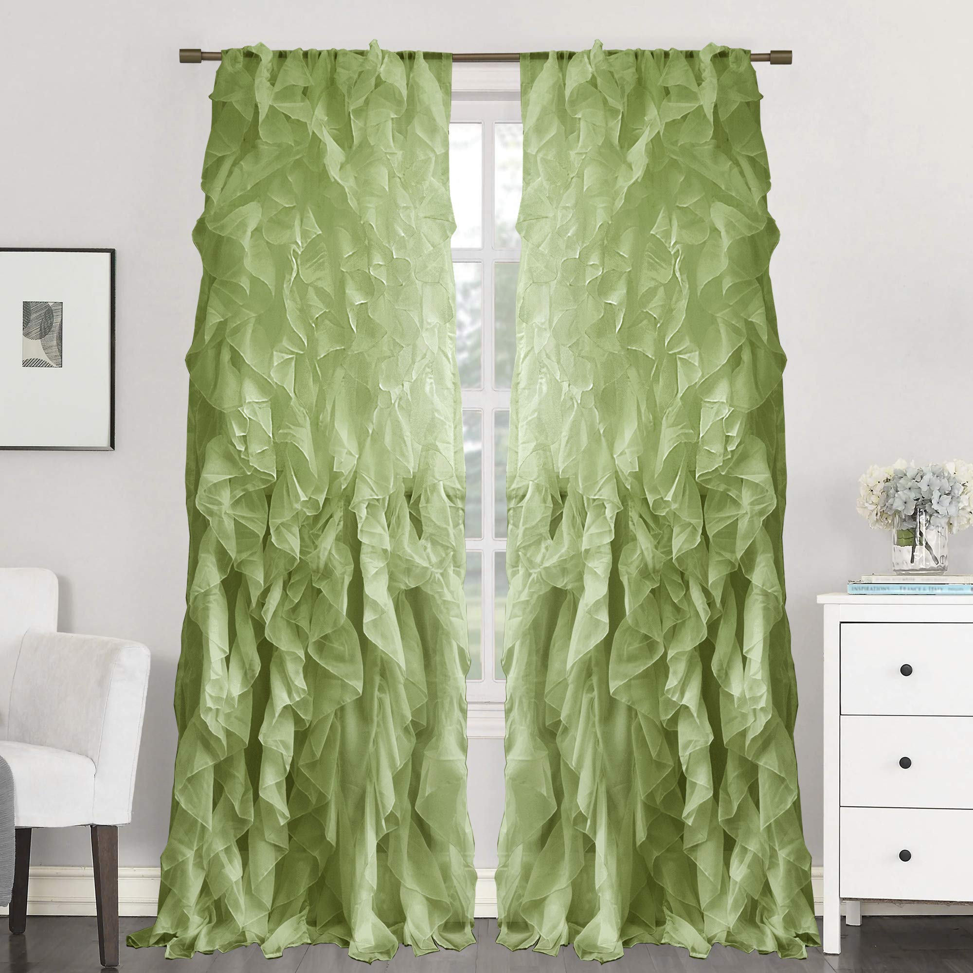 Sweet Home Collection 1 Pack Window Treatment Sheer Cascading Panel Vertical Ruffled Curtains in Many Sizes and Colors, 96 x 50,
