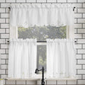 No. 918 Mariela Floral Trim Semi-Sheer Rod Pocket Kitchen Curtain Valance and Tiers Set, 58 x 36, White
