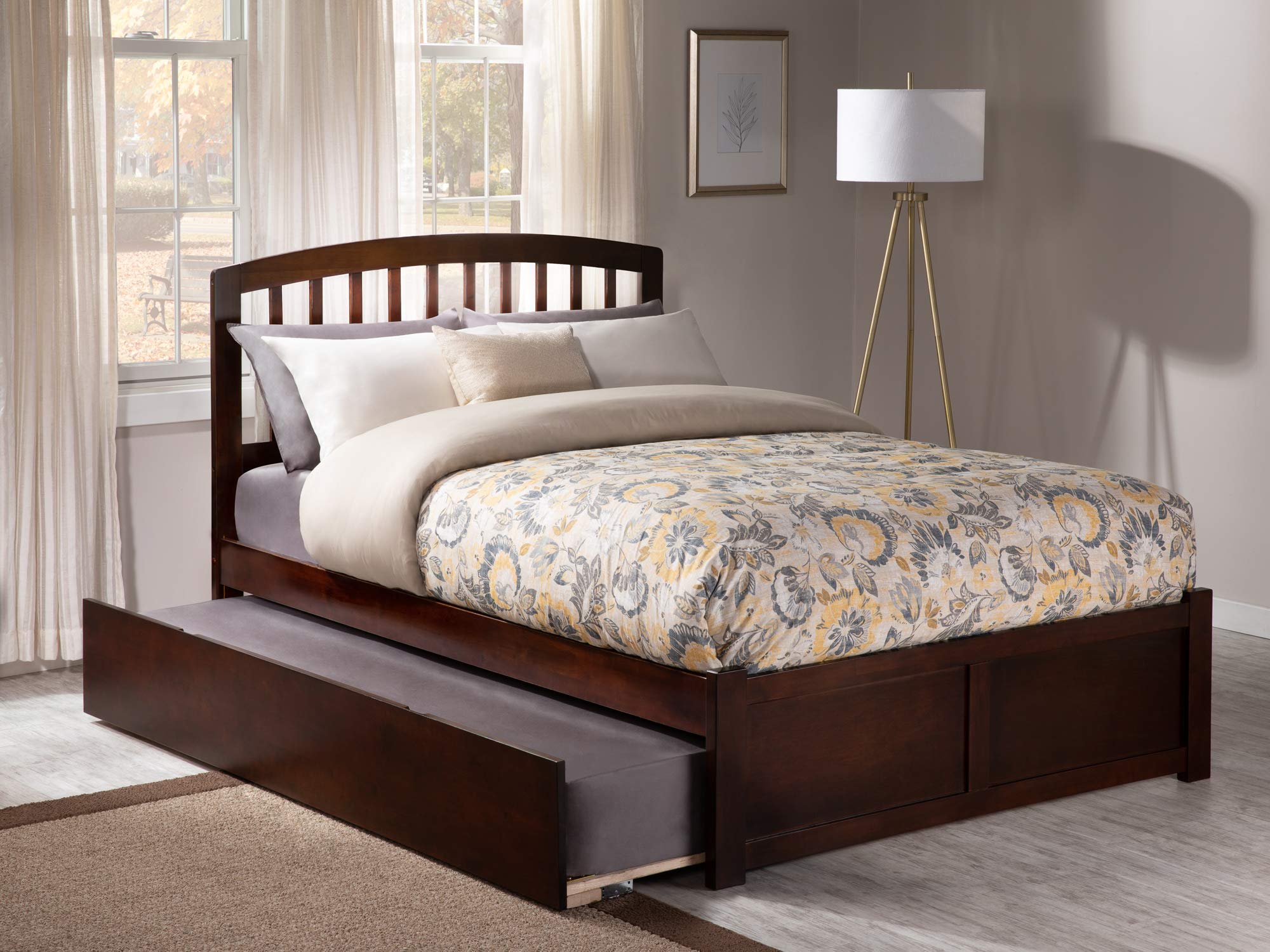 AFI, Richmond Full Platform Bed with Footboard & Full Trundle, Walnut