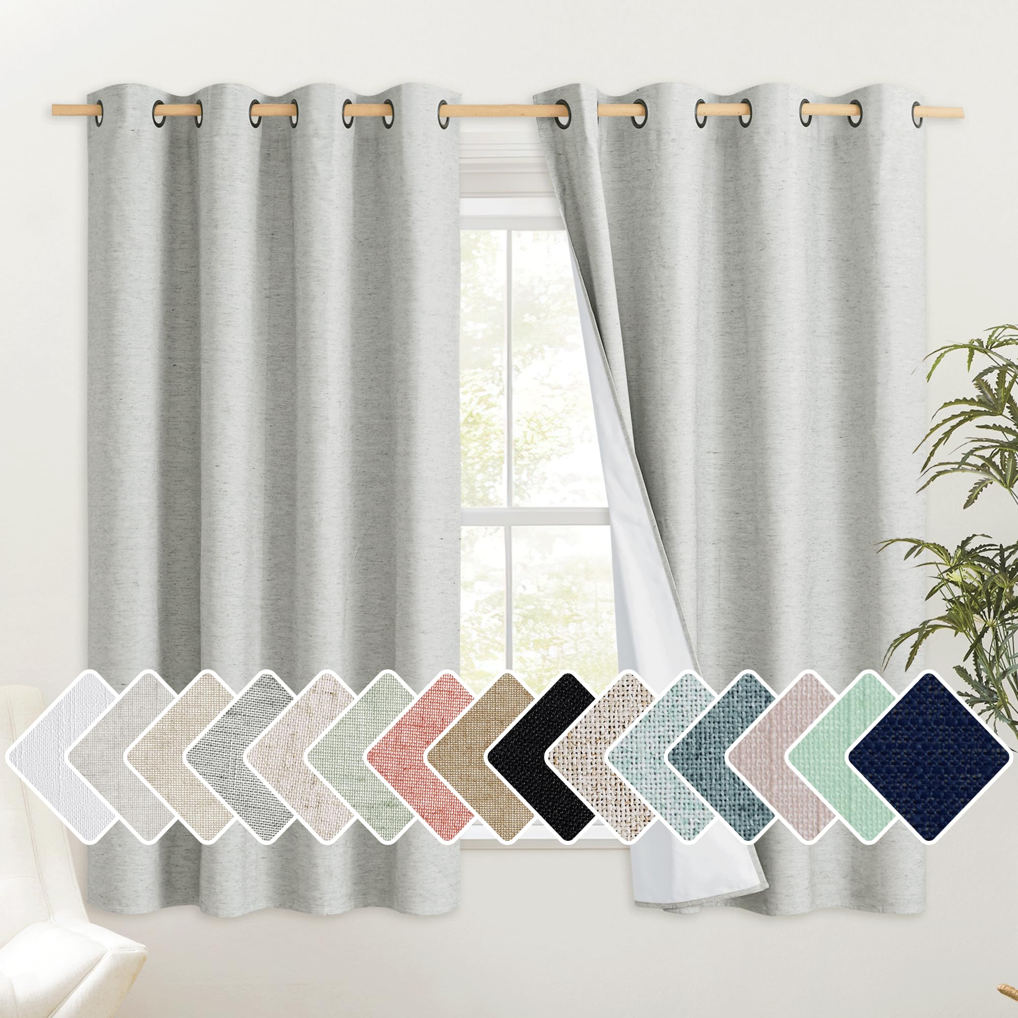 NICETOWN Grey Full Shade Cold Reducing Curtain Panels, 52 x 63 inch, Pair of Energy Smart & Noise Blocking Out Blackout Drapes f