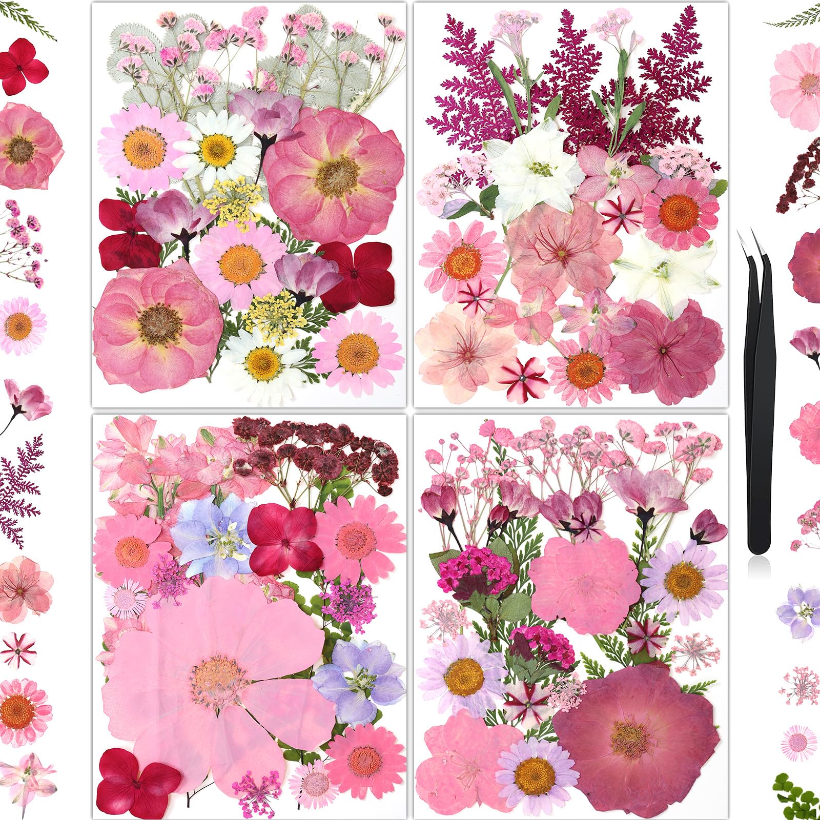 85Pcs Pink Dried Flowers for Crafts, Natural Pressed Flowers for Crafts Real Dried Pressed Flowers Dry Leaves for Resin, DIY Art