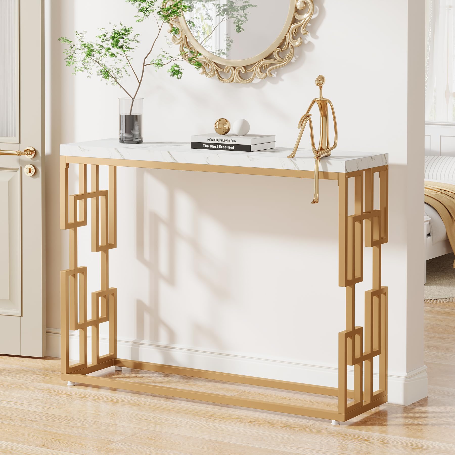 Tribesigns Modern Console Table for Entryway, 42.5-Inch Behind Sofa Table with Faux Marble Tabletop, Engineered Wood Entry Furni
