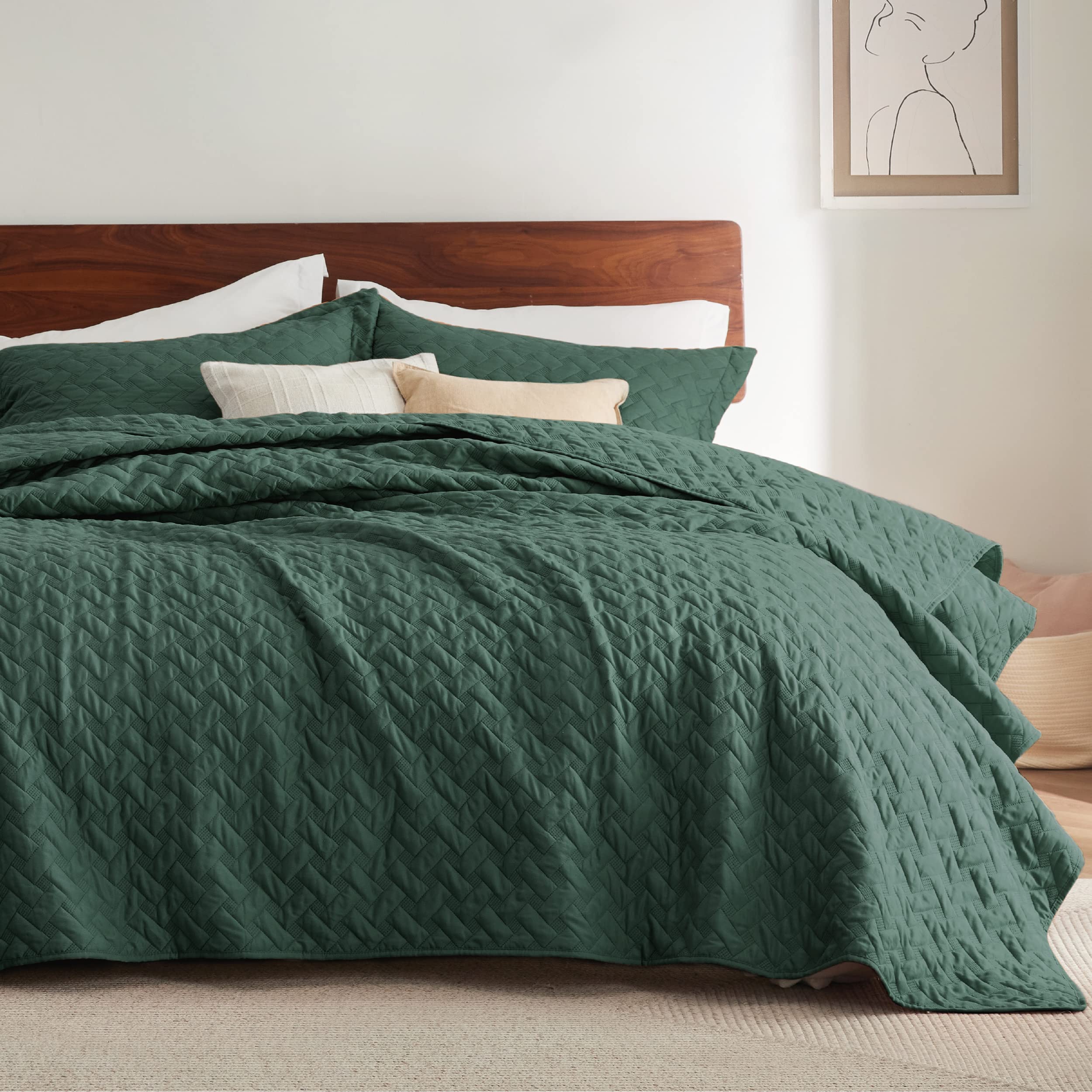 Bedsure King Size Quilt Set - Lightweight Summer Quilt King - Dark Green Bedspread King Size - Bedding Coverlet for All Seasons 
