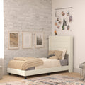Flash Furniture Hollis Upholstered Platform Bed - Beige Faux Linen Wingback Headboard - Twin - Mattress Foundation with Slatted 