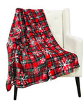 Christmas Holiday Plaid Throw Blanket with Snowflakes: Soft Cozy Accent for Sofa Couch Chair Bed or Dorm, Red Green White