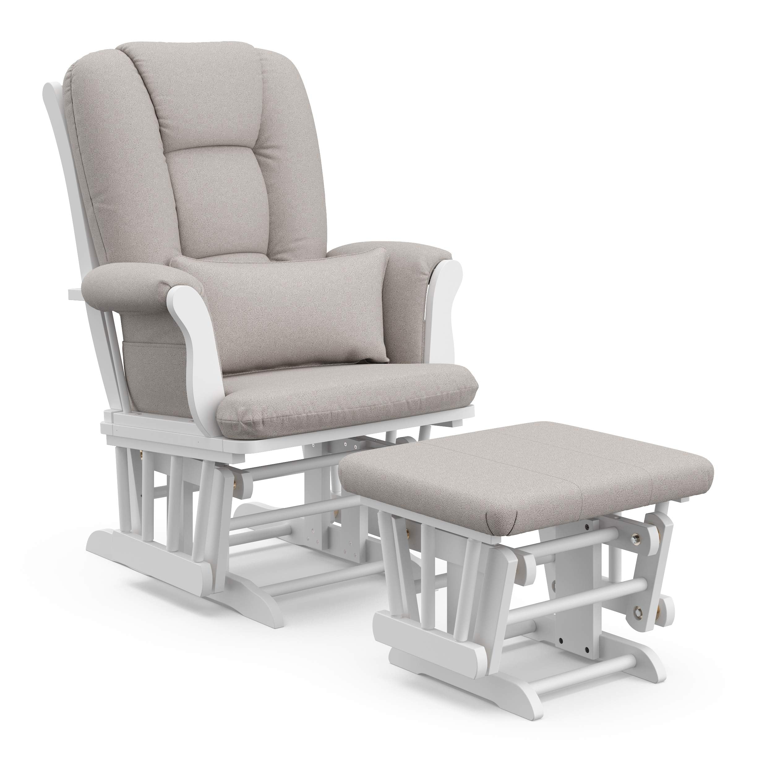 Storkcraft Tuscany Custom Glider and Ottoman with Free Lumbar Pillow (White/Taupe Swirl) - Cleanable Upholstered Comfort Rocking