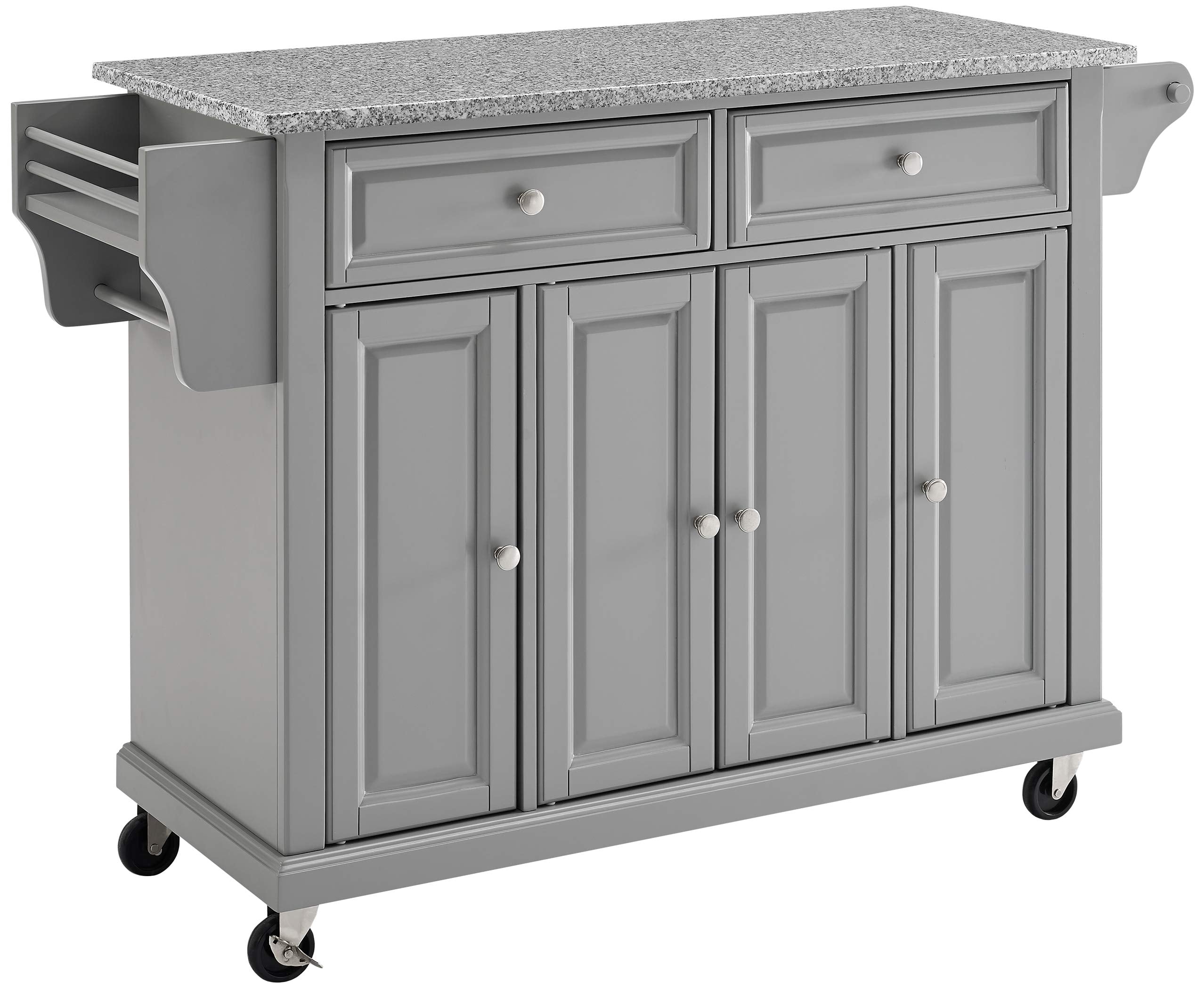 Crosley Furniture Full Size Granite Top Rolling Kitchen Island Storage Cart, Microwave Stand, Spice Rack, Gray