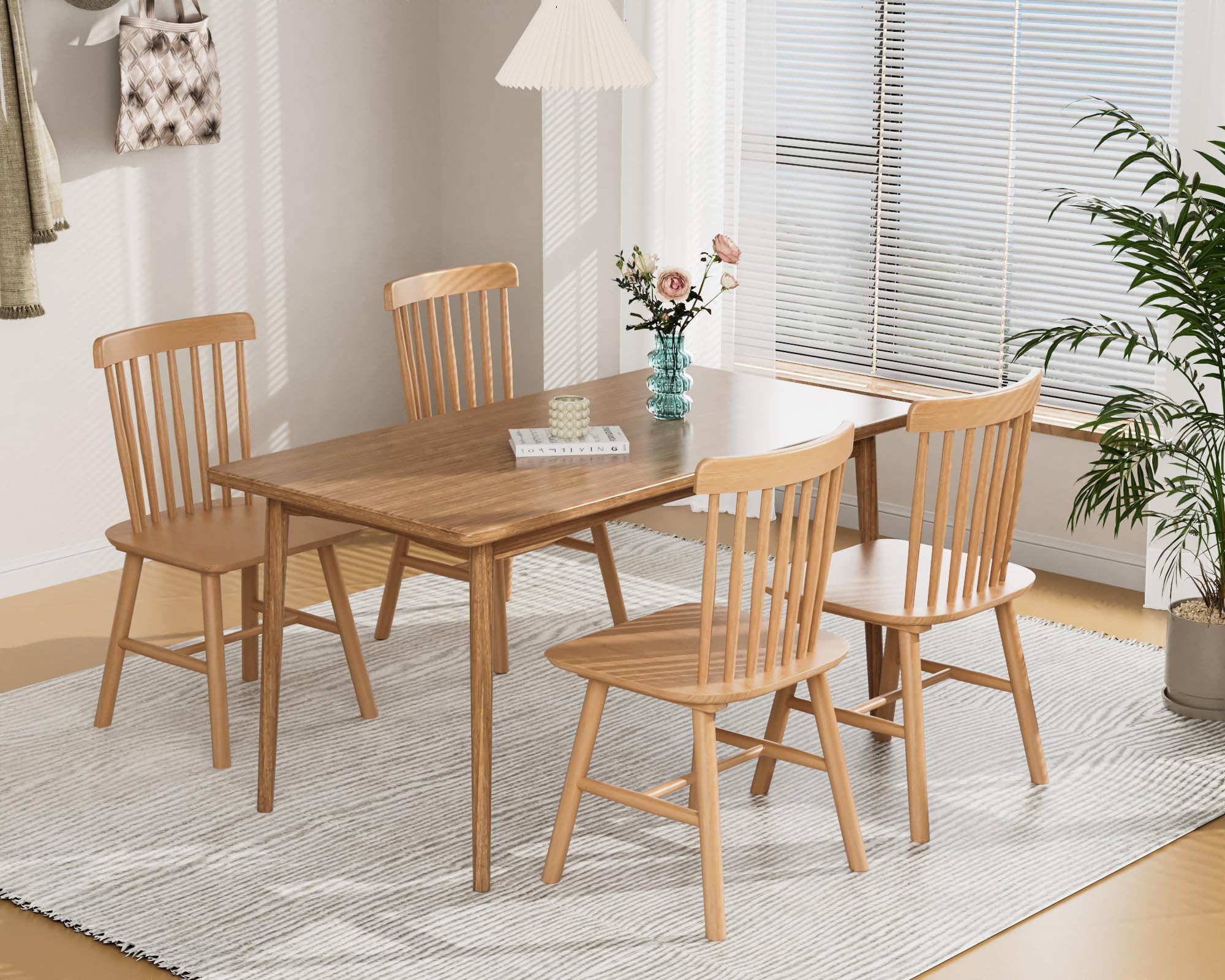 Saylike Dining Chairs Set of 4, Farmhouse Solid Wood Windsor Kitchen Chairs Set with Spindle Back for Restaurant Dining Room (4,