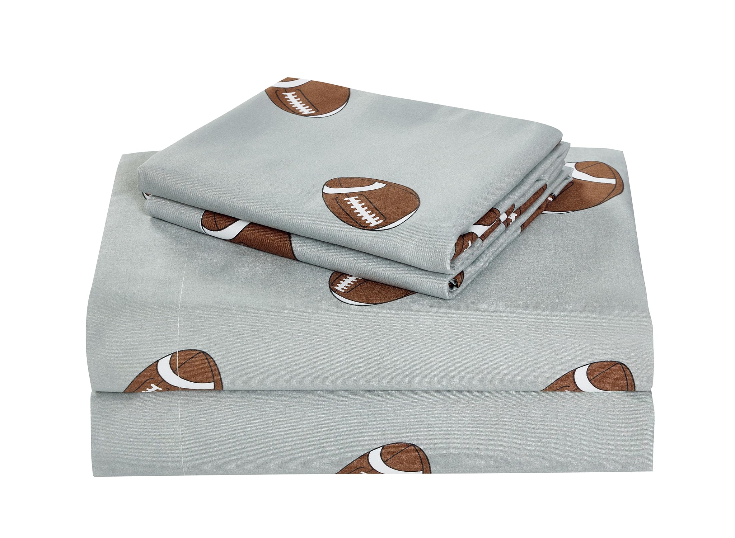 Chezmoi Collection 3-Piece Kids/Teens Sports Sheet Set - Soft Microfiber Gray Brown White Football, Twin XL Size