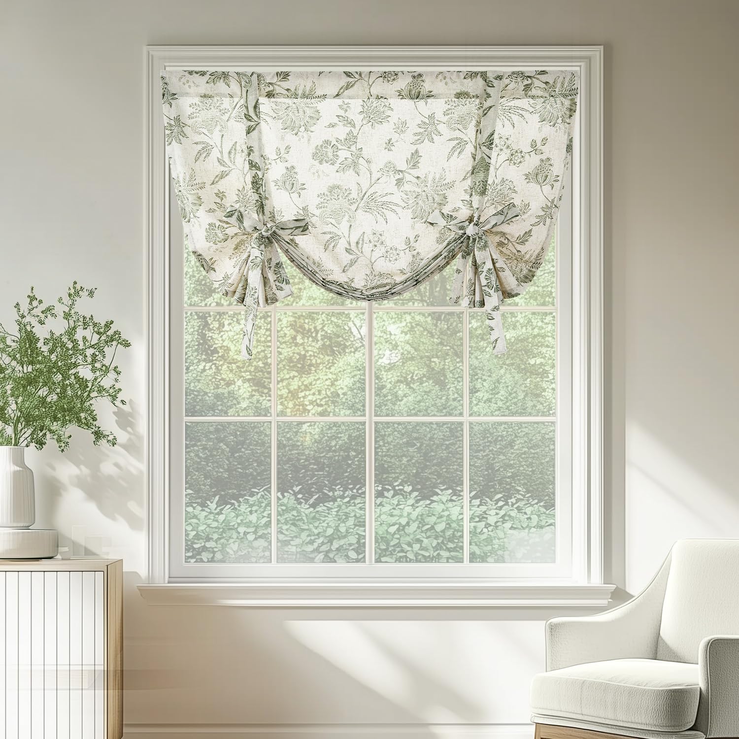 jinchan Linen Floral Tie up Shade Valance Curtains for Windows 45 Inch Farmhouse Valance Adjustable Country Tropical Small Curta