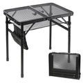 SKIKEN Small Floding Grill Table with Mesh Layer, 2 Height Adjustable, Portable & Lightweight Metal Camping Table for Outdoor, B