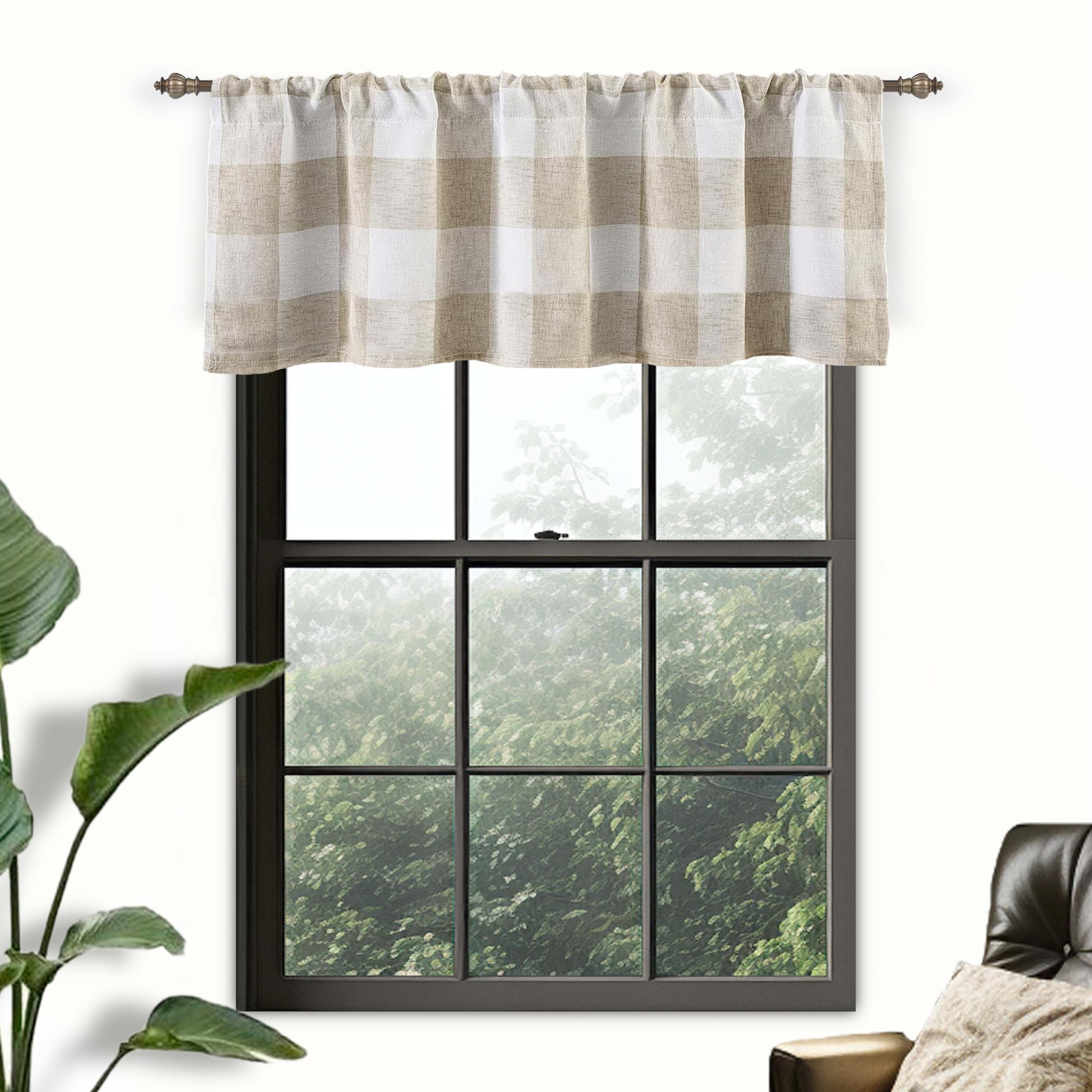 DriftAway Buffalo Check Woven Plaid Curtain Window Valances Rod Pocket Curtain Valance Lined Blackout Thermal Insulated Valance 