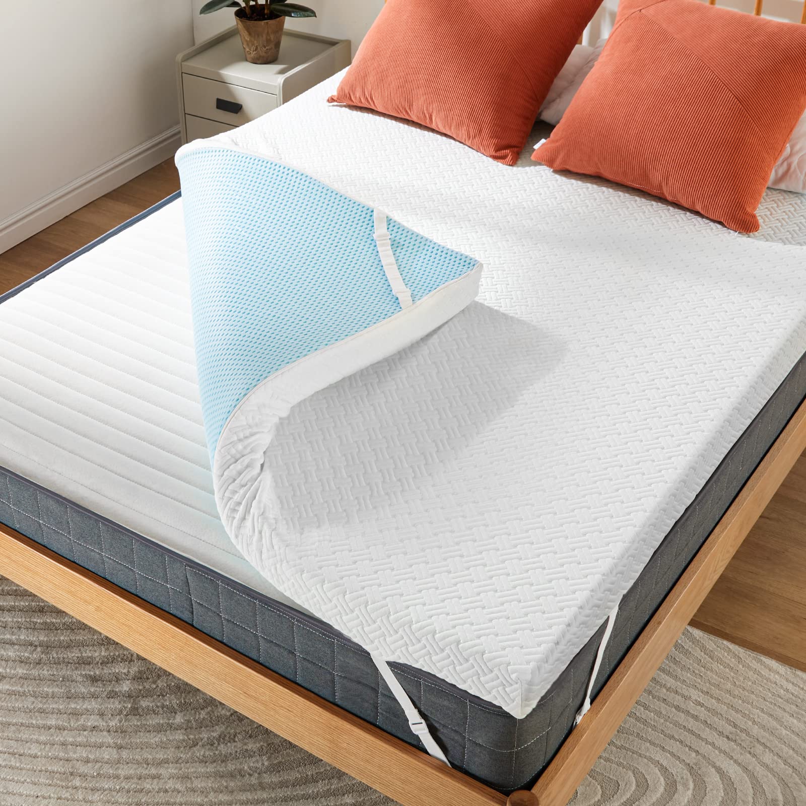 PERLECARE 3 Inch Memory Foam Mattress Topper Queen, Cooling Gel Bed Topper for Pressure Relief,Removable & Non-Slip Soft Cover,C