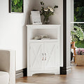 ChooChoo Corner Storage Cabinet, Small Corner Cabinet with Barn Door Design and Adjustable Shelf, Home Space Saver for Living Ro