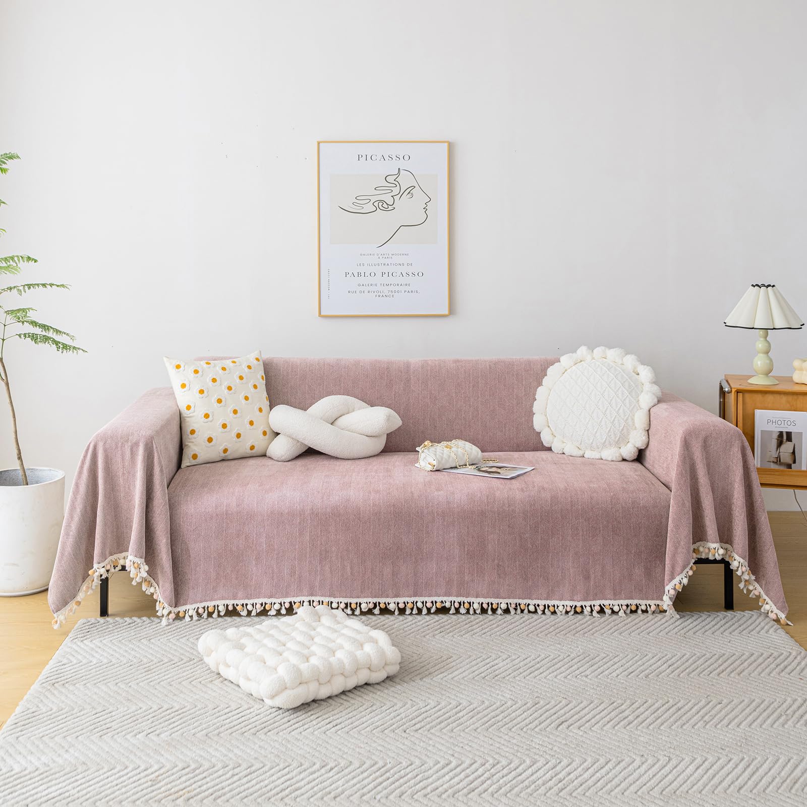 HANDONTIME Soild Couch Covers for Dogs Pink-Purple Sofa Covers Boho Cover for Sofa 3 Seats Chenille Sofa Throw Cover Mauve Sofa 