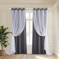 PONY DANCE Blackout Curtains 84 Inches Long - White Sheer Overlay Thermal Insulated Curtains for Living Room, Cortina para Sala 