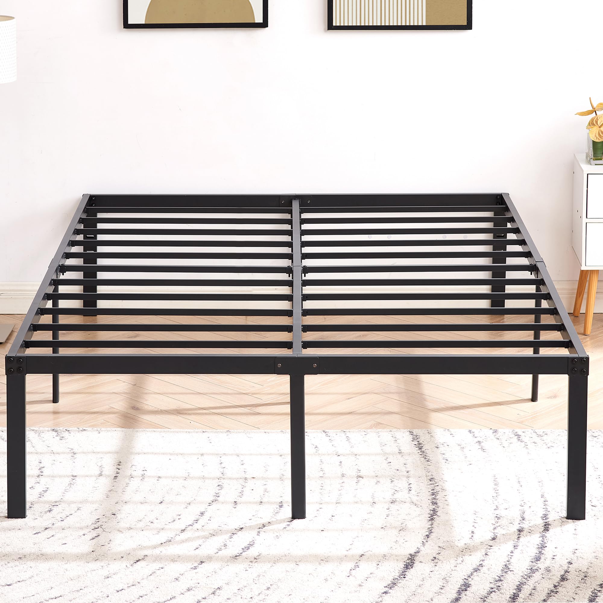 VECELO 18 Inch Full Metal Platform Tall Bed Frame,Heavy Duty Steel Slat/Easy Assembly Mattress Foundation/No Box Spring Needed