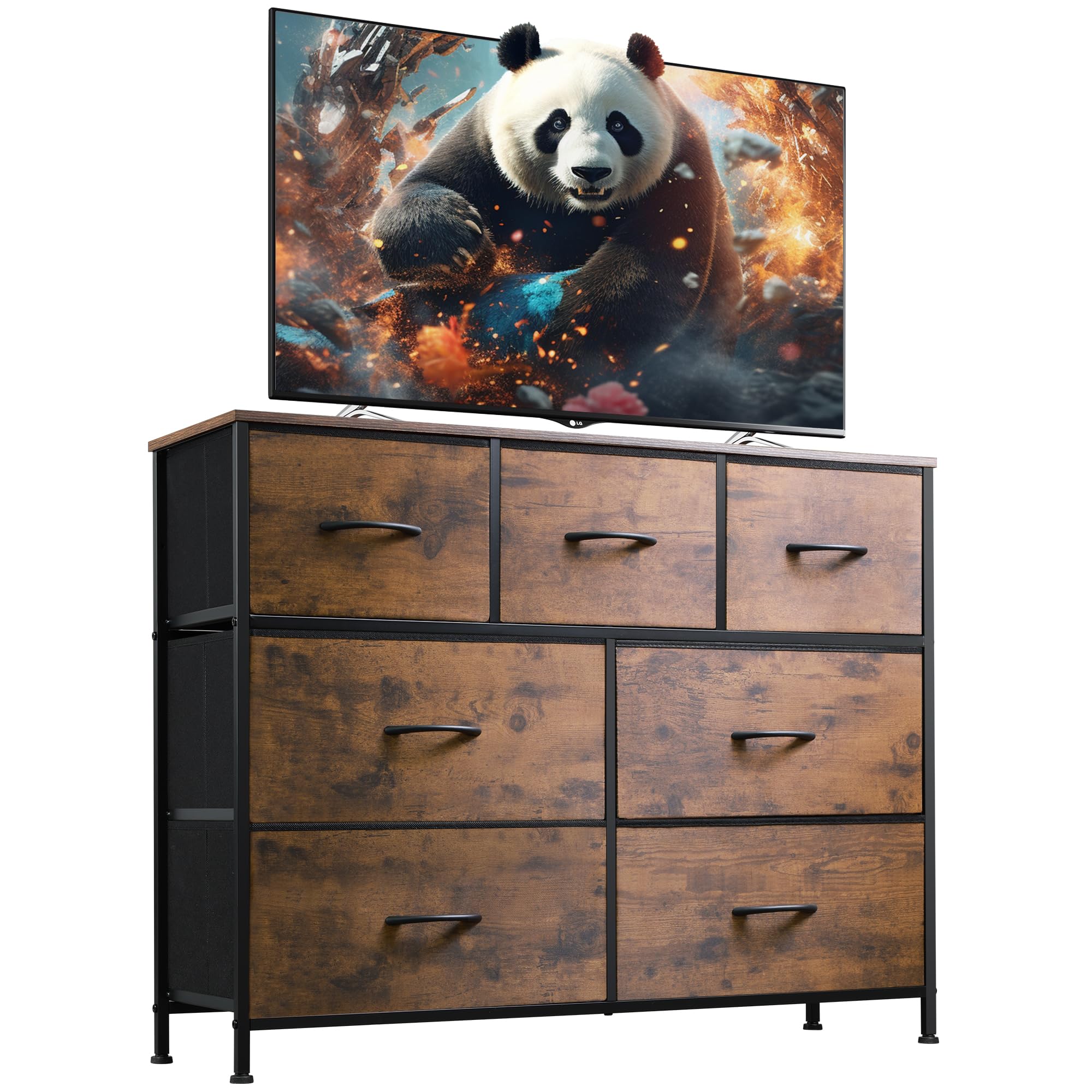 WLIVE 7 Drawer Dresser TV Stand, Entertainment Center, Media Console Table with Metal Frame and Wood Top for TV up to 45 inch, C