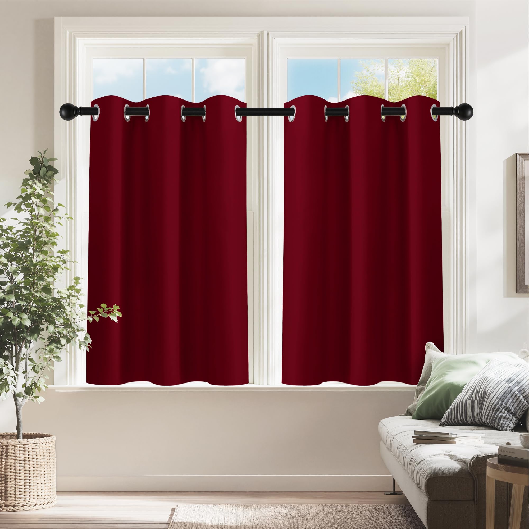 PONY DANCE Christmas Burgundy Red Blackout Curtains and Drapes, Thermal Insulated Solid Rod Pocket Blackout Draperies/Panels for
