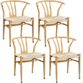 Yaheetech Weave Dining Chairs Set of 4 Mid-Century Modern Dining Room Chairs Weave Hemp Seat, Wood Color